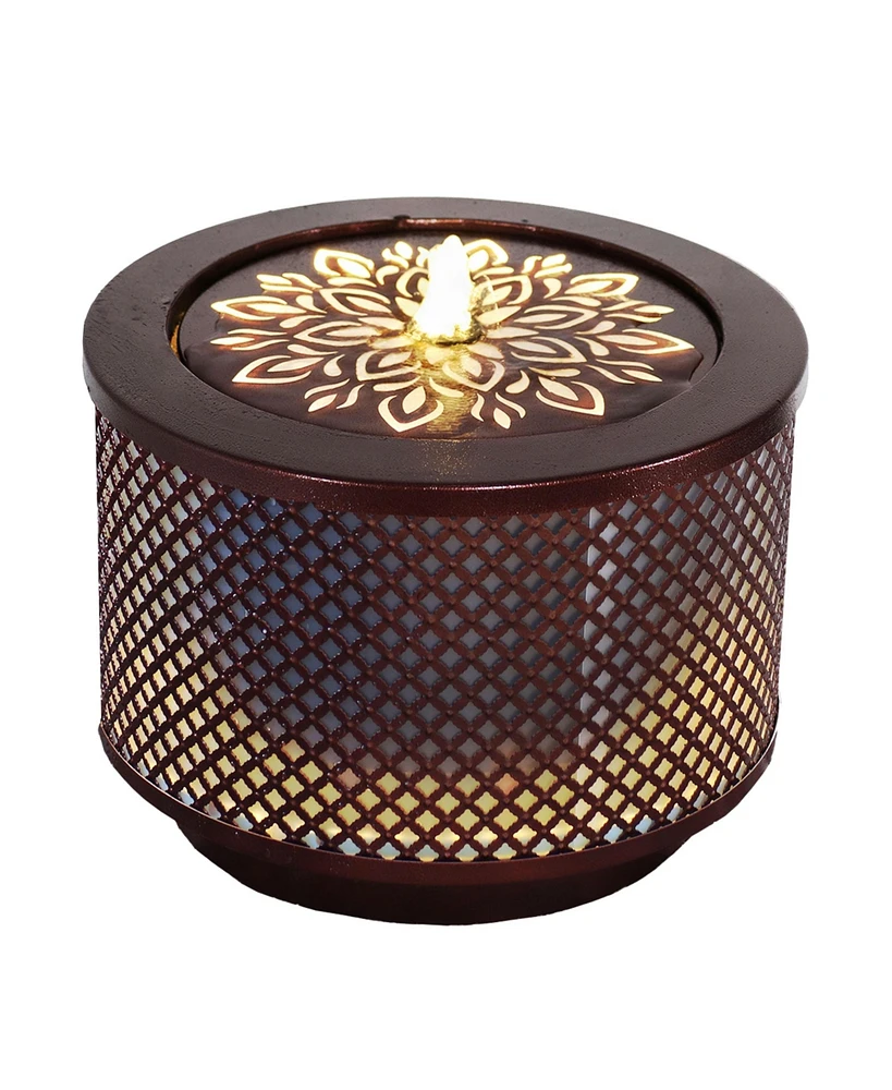 Metal Cylinder Bubbler Outdoor Water Fountain - 11.75-Inch - Features Led Lights and Repeating Diamonds Pattern