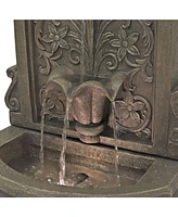 37.5" H Lovely Lily Polyresin Wall Standing Fountain - Flat Back Pedestal Fountain for the Patio, Deck, or Yard