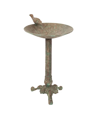 Ivy and Sage Cast Aluminum Metal Bird Bath with Uv-Resistant Finish - Rustic Patina - 12.25"