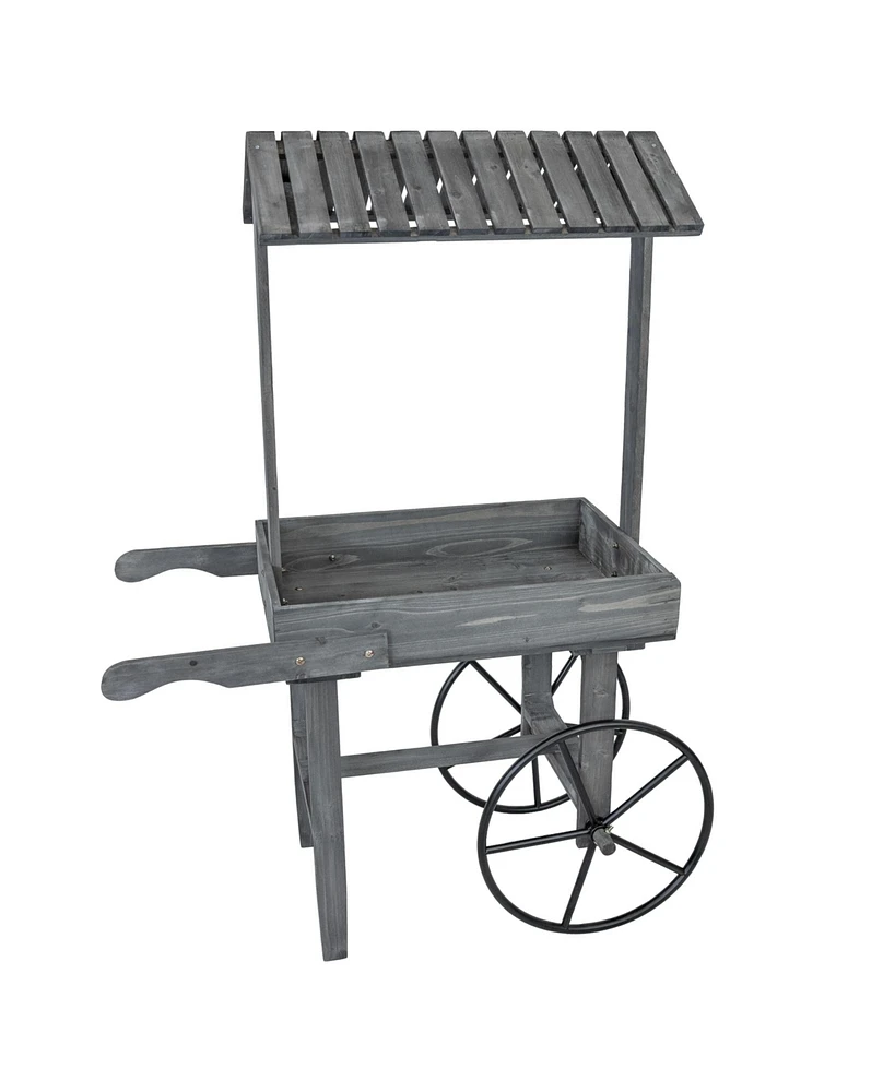 Rustic, Vintage Flower Cart Display Stand Candy Cart with Wheels for a Wedding, Party, or Event - Gray