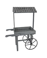 Rustic, Vintage Flower Cart Display Stand Candy Cart with Wheels for a Wedding, Party, or Event - Gray
