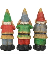 Three Wise Garden Gnomes - Hear, Speak, and See No Evil Set - Outdoor Lawn Statues