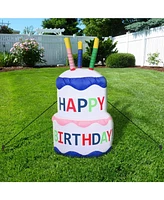 4-Foot Happy Birthday Cake Inflatable Decoration - Fan Blower and Led Lights