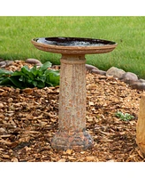Toulon Outdoor Ceramic Bird Bath - 24.5" H - Uv- and Frost-Resistant - Glazed Bowl - Brown Lava Finish