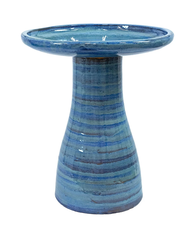 21" H Ceramic Bird Bath for Outside - Hand-Painted Outdoor Bird Bath Bowl, Uv/Frost-Resistant Finish - Cloud Swirl - Classic Pedestal