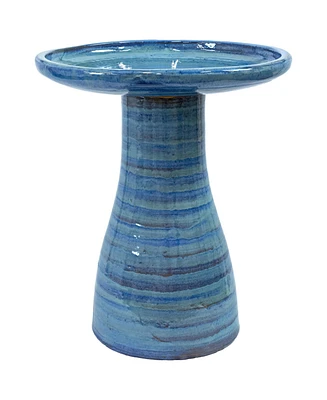 21" H Ceramic Bird Bath for Outside - Hand-Painted Outdoor Bird Bath Bowl, Uv/Frost-Resistant Finish - Cloud Swirl - Classic Pedestal