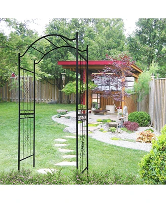 Metal Garden Arch with black powder coated 3.6ft Length x 1.47ft Width x 7.5ft Height Climbing Plants Support Arch Outdoor Black Garden Arbors