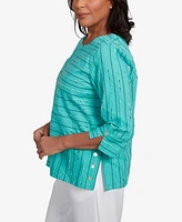 Alfred Dunner Women's Nantucket Spliced Jacquard Texture Crew Neck Top