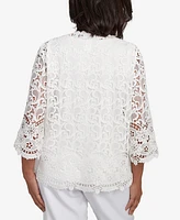 Alfred Dunner Women's Estate of Mind Embellished Lace Two One Crew Neck Top