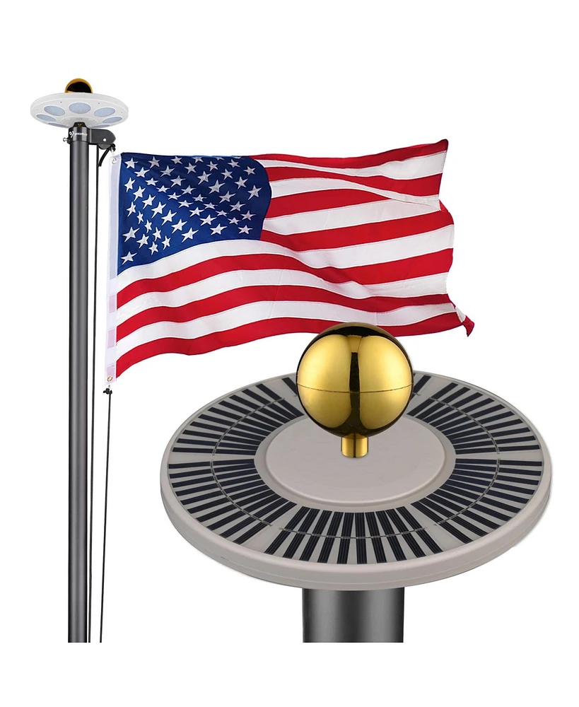 Yescom Bravery 25Ft Sectional 13Gauge Aluminum Flag Pole Kit with 136 Led Solar Light Us Flag Top Outside House Outdoor