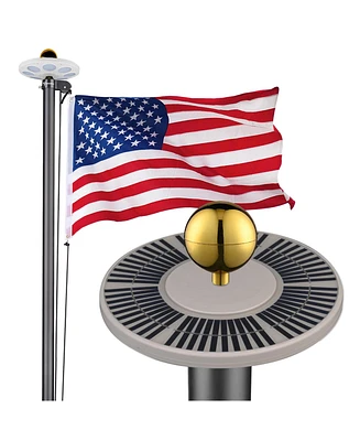 Yescom Bravery 25Ft Sectional 13Gauge Aluminum Flag Pole Kit with 136 Led Solar Light Us Flag Top Outside House Outdoor