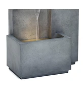 LuxenHome Cascading Gray with Speckled Black Rectangle 20-Inch Tall Resin Garden Fountain with Lights and Planter