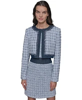 Karl Lagerfeld Paris Women's Contrast-Trim Tweed Cropped Jacket