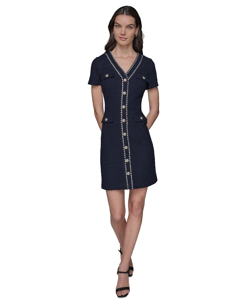 Karl Lagerfeld Paris Women's Tweed Rope-Trim Dress