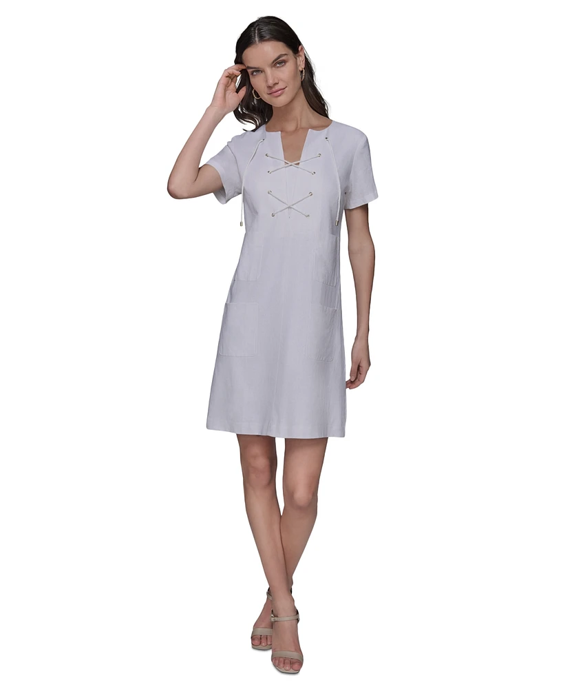 Karl Lagerfeld Paris Women's Lace-Up-Bodice Shift Dress