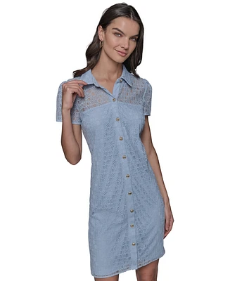 Karl Lagerfeld Paris Women's Graphic Lace Shirtdress