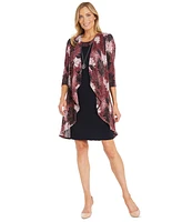 R & M Richards Women's Flyaway-Airbrush Puff-Print Jacket Necklace Dress