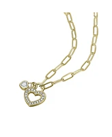 GiGiGirl 14K Gold Plated with Colored Cubic Zirconia Paperclip Chain Heart Lock Pendant Necklace