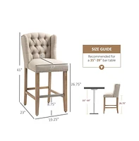 Set of 2 Counter Height Bar Stools with Solid Wood Legs and Upholstered Cushioned Seat-The Pop Home