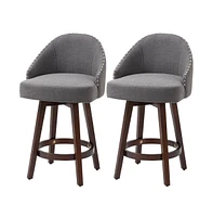 Set of 2 Swivel Counter Height Bar Stools, 26" Upholstered Kitchen Island Chairs with Nailhead Trim-The Pop Home