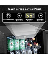Cowsar 24 Bottle Wine Cooler/Cabinet Beverage Refrigerator Small Mini Wine Cellar Beer Soda Clear Glass Door Bar Fridge Quiet Operation Compressor Adj