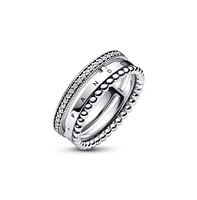 Pandora Sterling Silver Signature Logo Pave and Beads Ring