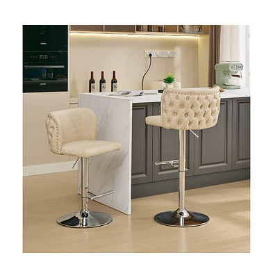 Set of 2 Swivel Bar Stools with Adjustable Height, Pu Leather Upholstered Seat, Tufted High Back, and Chrome Base for Kitchen Island, Home, Pub-Th