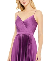 Mac Duggal Women's Pleated Satin Flowy Midi Dress