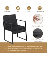 Gymax 3PCS Patio Rattan Pe Wicker Bistro Set Outdoor Furniture Set w/ Table & Cushion
