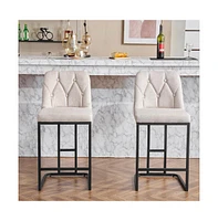 Set of 2 Modern Upholstered Bar Stools with Tufted Backrest and Sturdy Metal Frame for Kitchen Island, Home Bar, Dining Room-The Pop