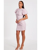 Quiz Women's Jacquard Puff Sleeve Mini Dress