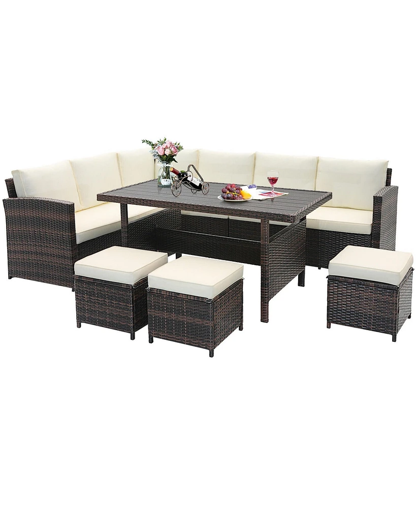 Gymax 7PCS Wicker Patio Conversation Furniture Set Sectional Sofa Set w/ Cushions