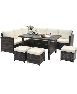 Gymax 7PCS Wicker Patio Conversation Furniture Set Sectional Sofa Set w/ Cushions