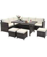 Gymax 7PCS Wicker Patio Conversation Furniture Set Sectional Sofa Set w/ Cushions