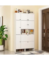 Multifunctional shoe cabinet with 9 doors, extra space, white shoe rack for storage, removable and adjustable shelves