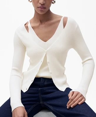 Mango Women's Combined V-Neck Knitted Cardigan Sweater