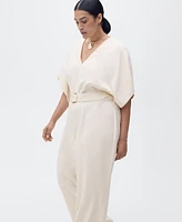 Mango Women's Buckle Belt Long Jumpsuit