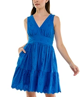 Taylor Women's Eyelet-Embroidered Tiered Fit & Flare Dress