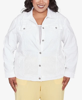 Alfred Dunner Plus Rise and Shine Soutache Fringe Trim Collared Jacket