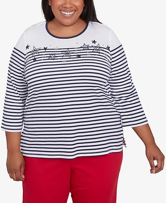 Alfred Dunner Plus Land of The Free Striped Star-Studded Crew Neck Top