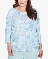 Alfred Dunner Plus St. Thomas Island Mint Paisley Ruched Side Top