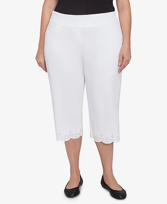 Alfred Dunner Plus Crystal Springs Eyelet Cuff Capri Pants