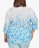 Alfred Dunner Plus St. Thomas Border Floral Button Down Top