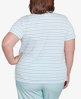 Alfred Dunner Plus St. Thomas Embroidered Daisy Striped Top