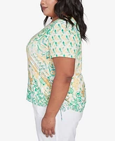 Alfred Dunner Plus Rise and Shine Tropical Geometric Patchwork Top