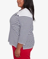 Alfred Dunner Plus Land of The Free Striped Star-Studded Crew Neck Top