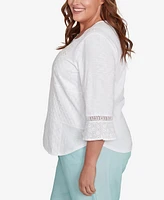 Alfred Dunner Plus St. Thomas Lace Patchwork Embellished Sleeve Top