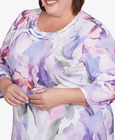 Alfred Dunner Plus Crystal Springs Dramatic Flower Top