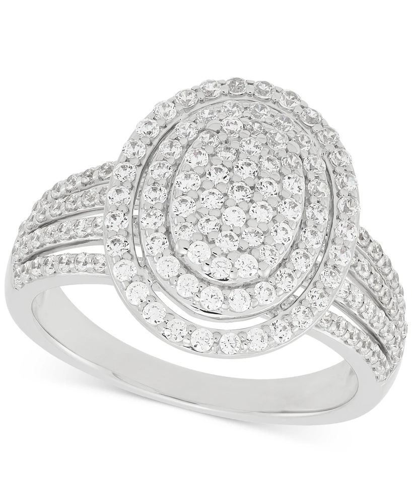 Diamond Oval Halo Cluster Multirow Ring (1 ct. t.w.) in Sterling Silver