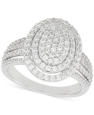 Diamond Oval Halo Cluster Multirow Ring (1 ct. t.w.) in Sterling Silver